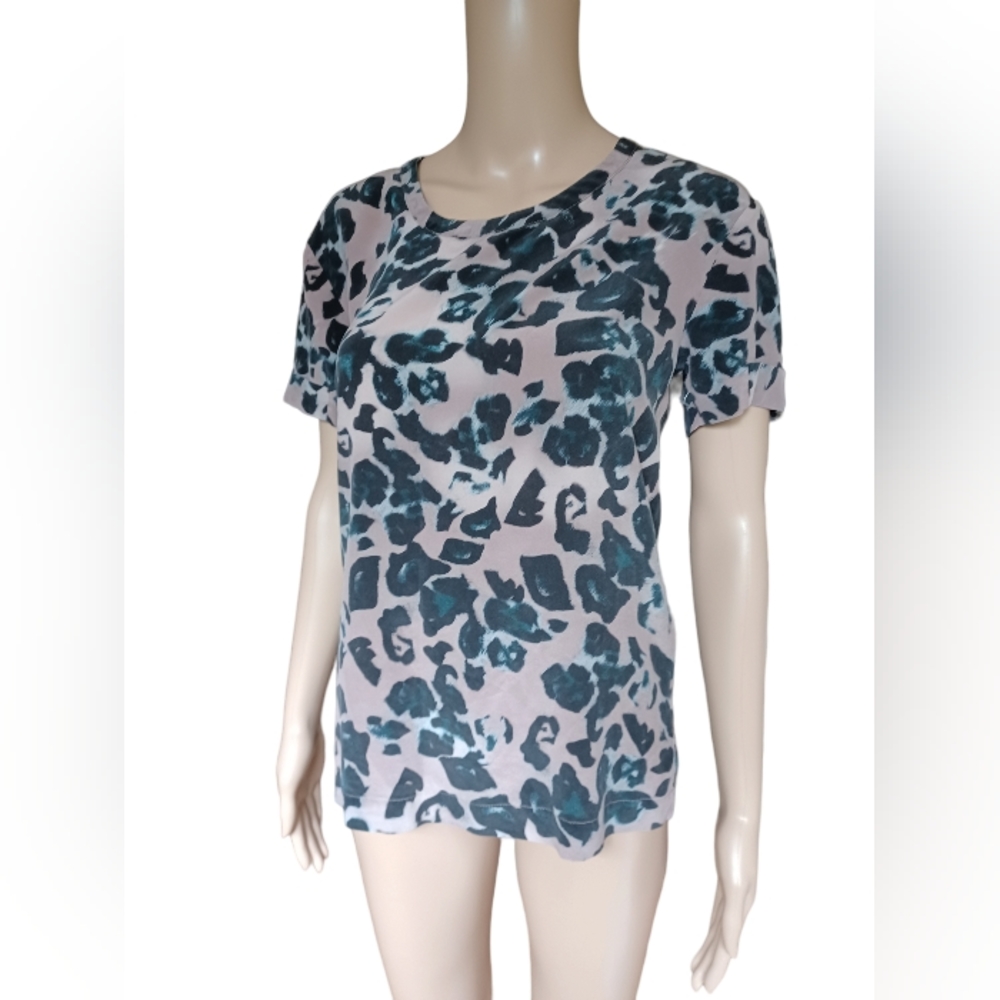 All Saints Womens Blush Pink Animal Print Silk Top Short Sleeved Size 2